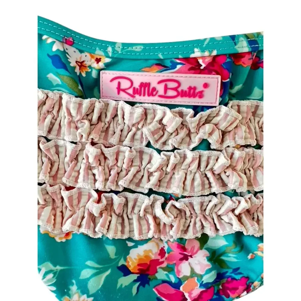 Ruffle Butts Aqua Floral Bikini Bottom With Ruffles on Back Sz 12-18 Months New